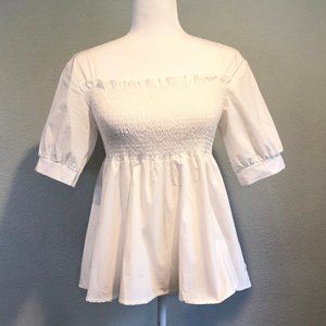 White Peasant Style Smocked Top